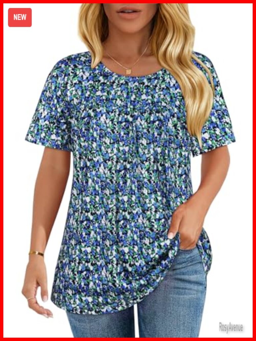 Women's Short Sleeve Scoop Neck Flowy Blouse Cotton Blend Summer Top